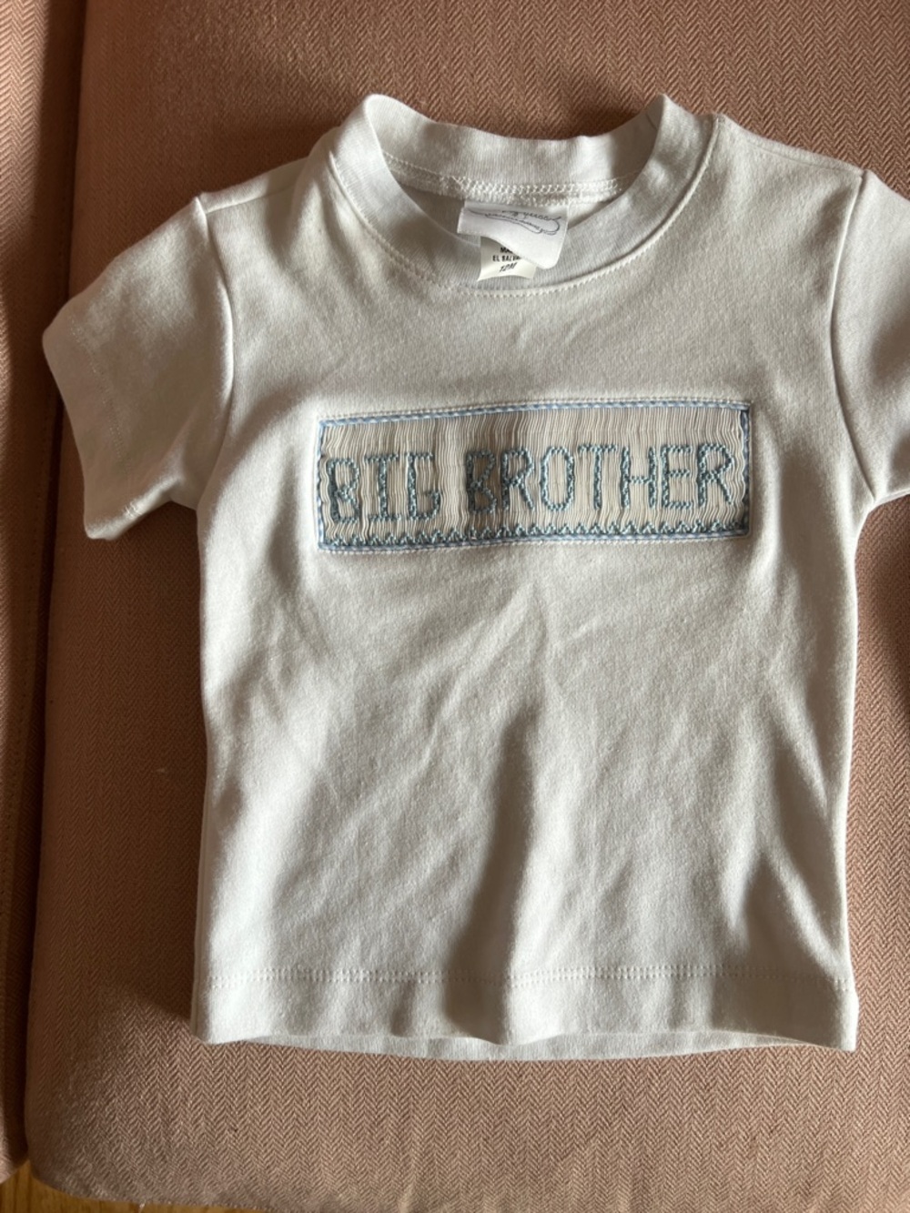 Big brother 12 mos smocked White Tee & Light Blue Gingham Pants Set - Picture 5 of 6